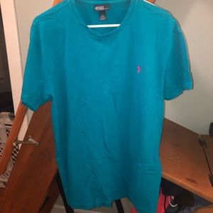 RALPH LAUREN Teal Shirt with Pink Logo